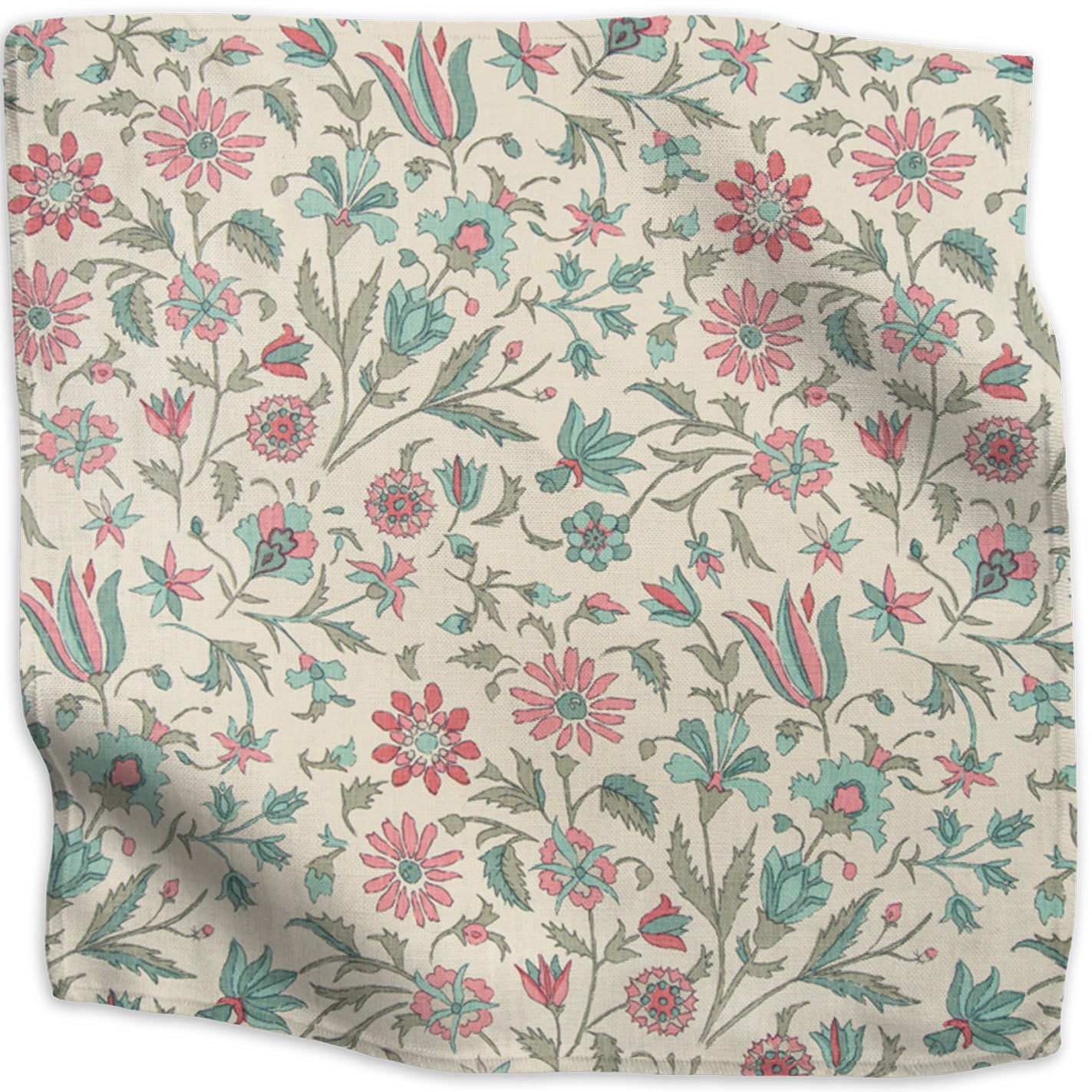 Tatiana floral linen - Pistachio/Dark Pink colorway swatch