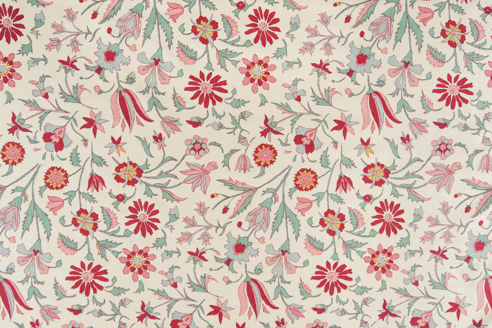 Tatiana floral linen - Red/Pink/Blue colorway repeat