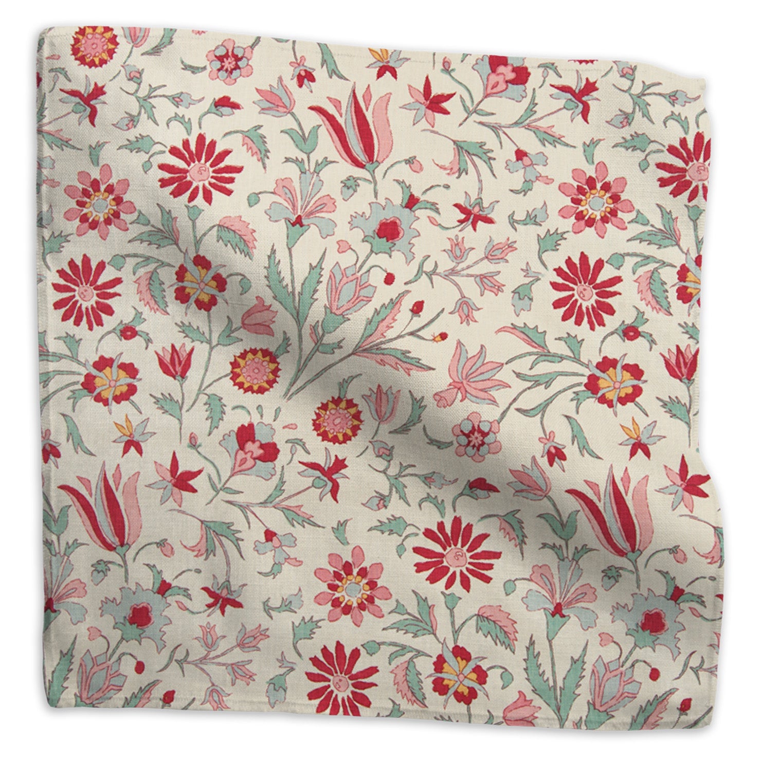 Tatiana floral linen - Red/Pink/Blue colorway swatch