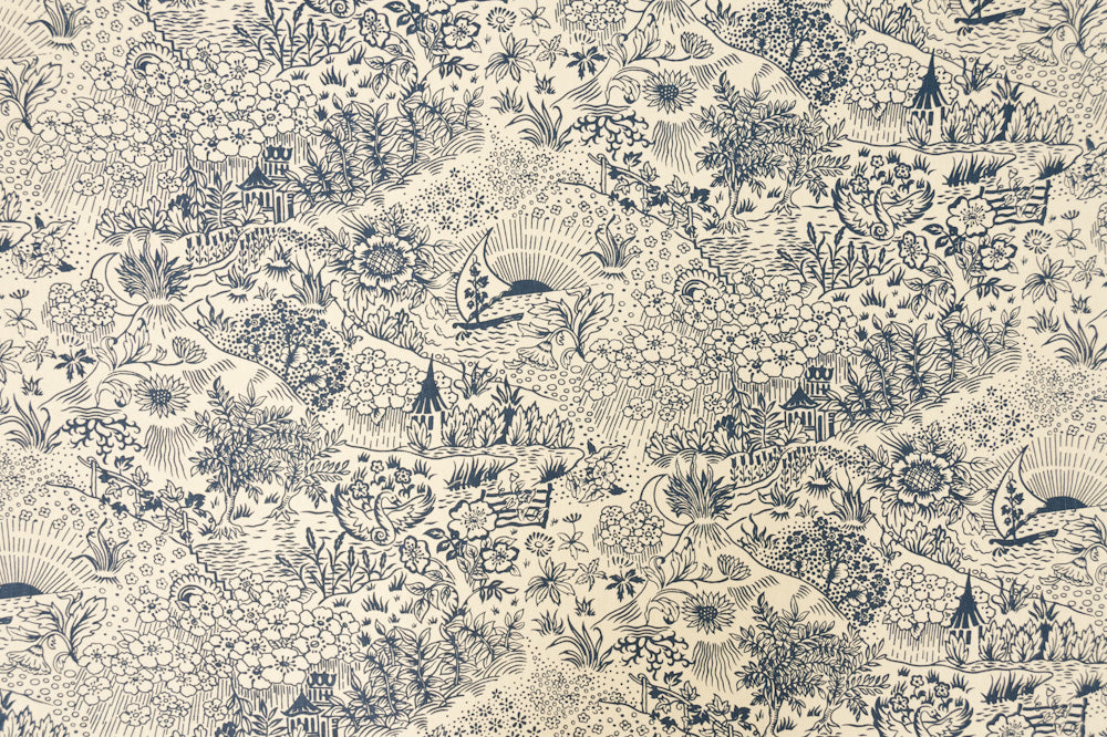 Toile linen - Blue colorway repeat
