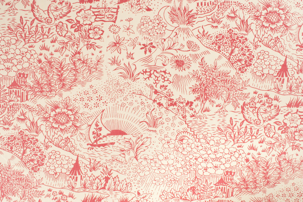 Toile linen - Peony colorway repeat