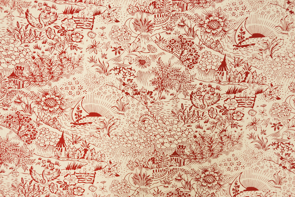 Toile linen - Red colorway repeat