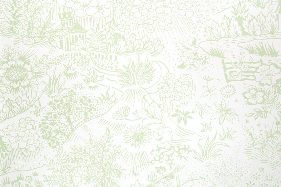 Toile wallpaper - Sage colorway repeat