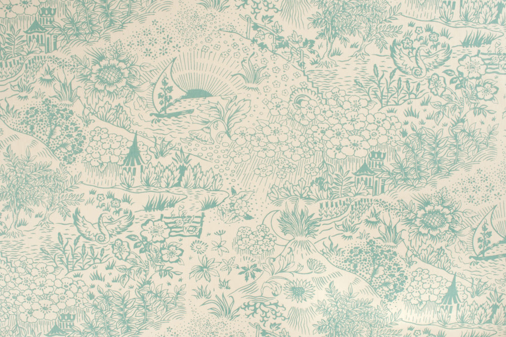 Toile linen - Teal colorway repeat