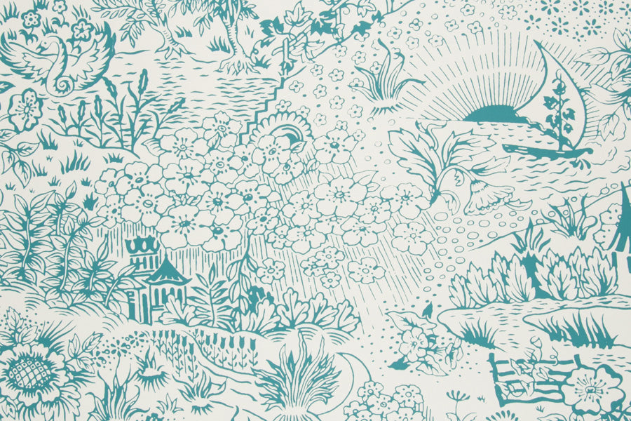 Toile wallpaper - Teal colorway repeat